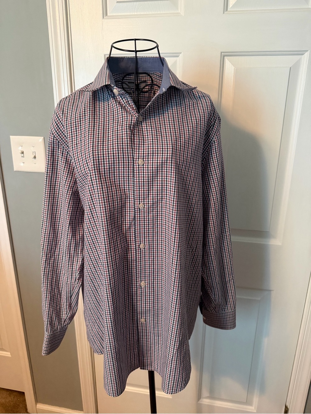 Perry Ellis Blue and Red Micro-Check Dress Shirt